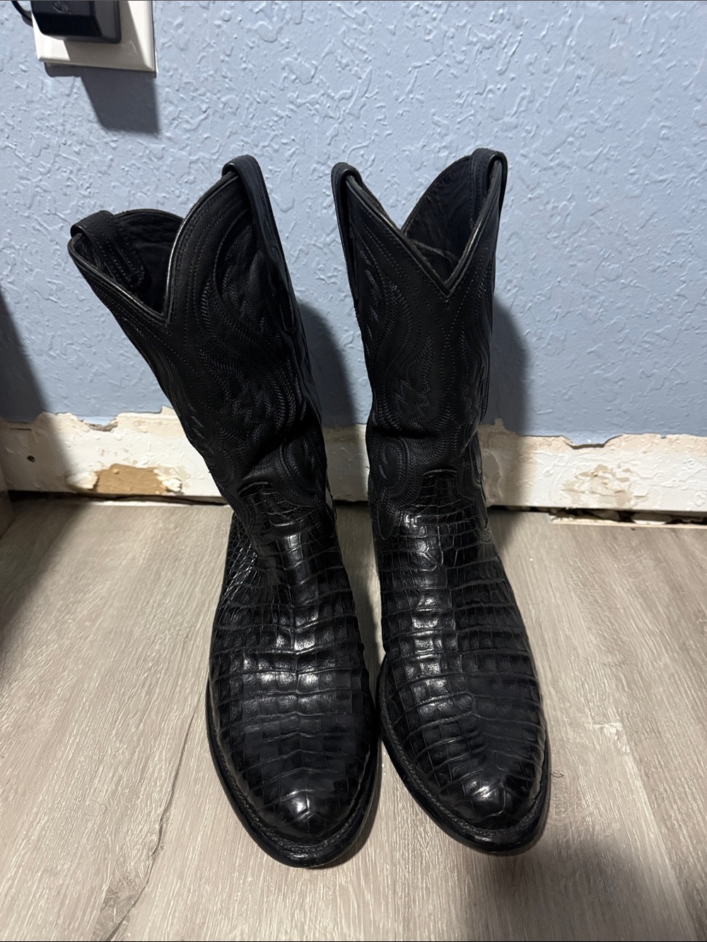 Tecovas Black Crocodile-Embossed Leather Cowboy Boots